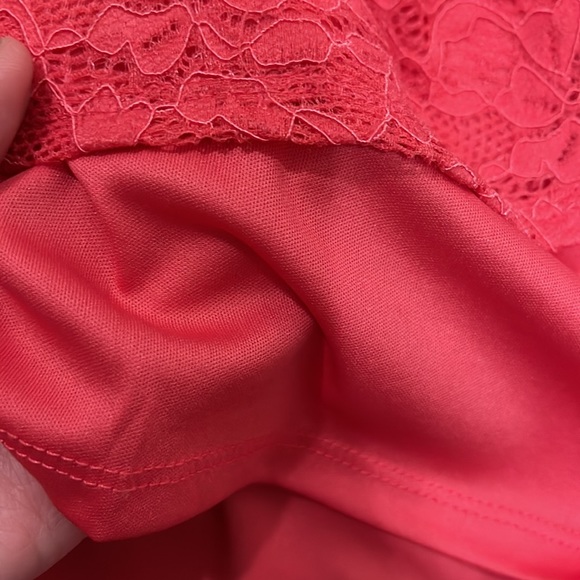 L)  JM Collection Lace Long Sleeve V- Neck Front zip zack string Tye Coral - Picture 8 of 9